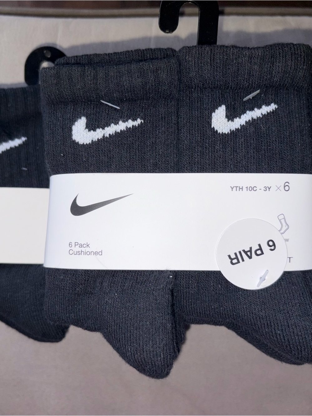 Youth Nike Black Crew Socks -6 Pack